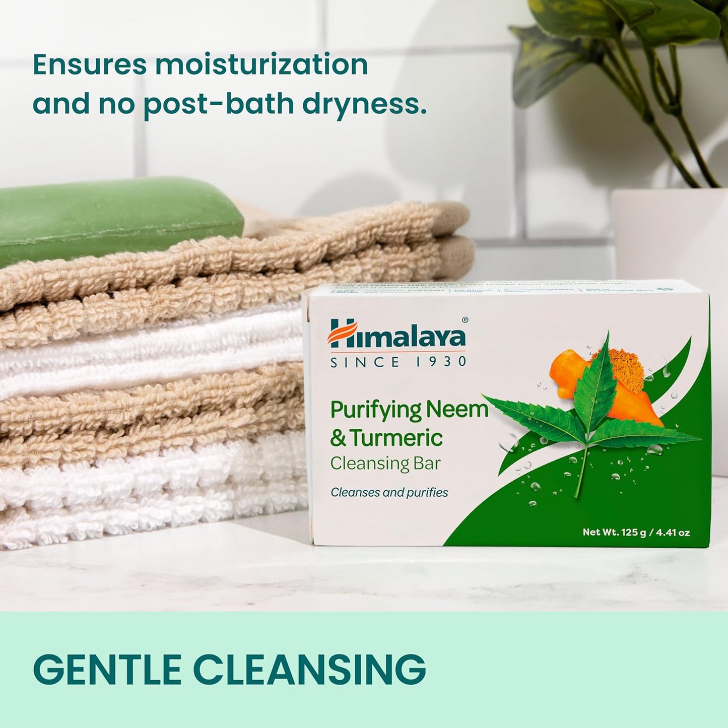 Himalaya Purifying Neem & Turmeric Cleansing Bar, Face and Body Soap for Soft and Clear Skin, 4.41 oz, 12 Pack