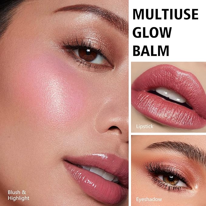 KYDA Miracle Glow Balm, Glow Tinted Blush Balm, Multiuse Face Balm for Cheek Lips Eyes, Hydrating Cream Blush, Blendable Lightweight, Shimmer Blusher, Sheer Pink, 1.76 oz