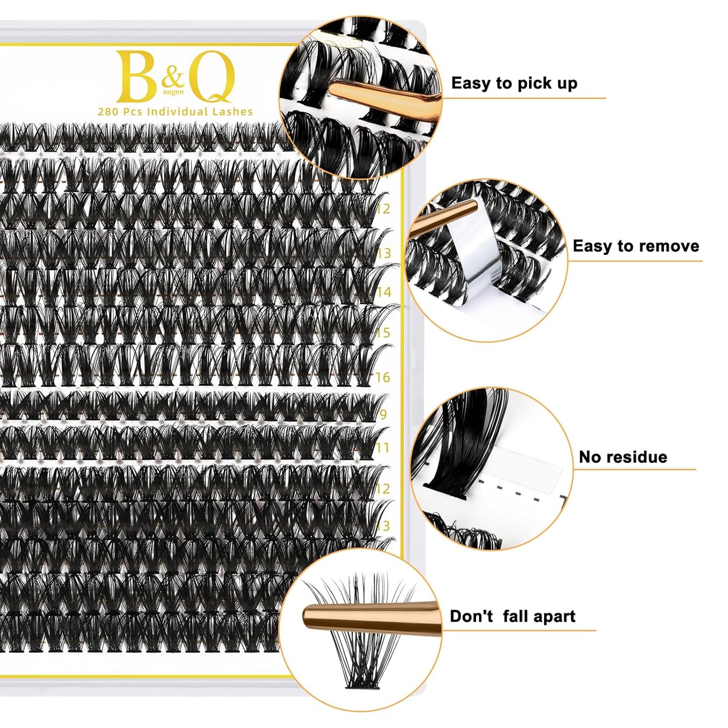 B&Q Lash Clusters 280PCS Eyelash Clusters, 40 50 C 9-16MIX Individual Lash Comfortable Eyelash Extension, Classic Look Pestañas Postizas (4050D-C)