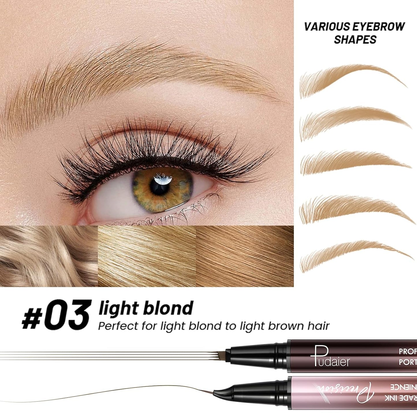 2 Pack Eyebrow Pen, Waterproof Microblading Eyebrow Pencil, 2-in-1 4 Tip Eye Brow Makeup Pen for Women with Precise Curved Brush-Tip Create Natural Hair-Like Brows, Last All-Day (Light Blonde)
