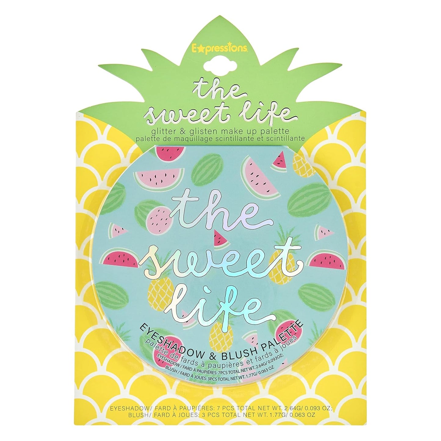 Expressions The Sweet Life Glisten & Glitter Makeup Palette 10 Color Eyeshadow Palette & Blush Makeup Novelty Beauty Set, Fold Out Compact with Mirror,Washable, Non-Toxic