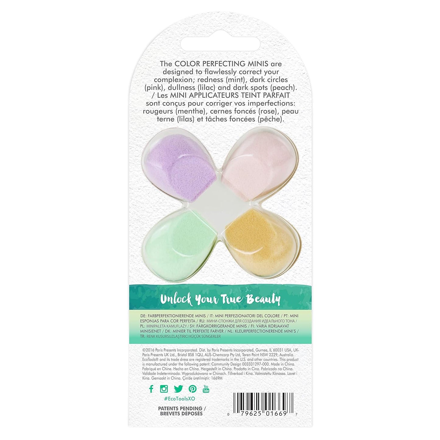 EcoTools Cruelty Free Color Perfecting Minis, Four Sponges Designed with Eco Foam Technology, a Unique Shape for Enhanced Precision, Purple, 4 Count