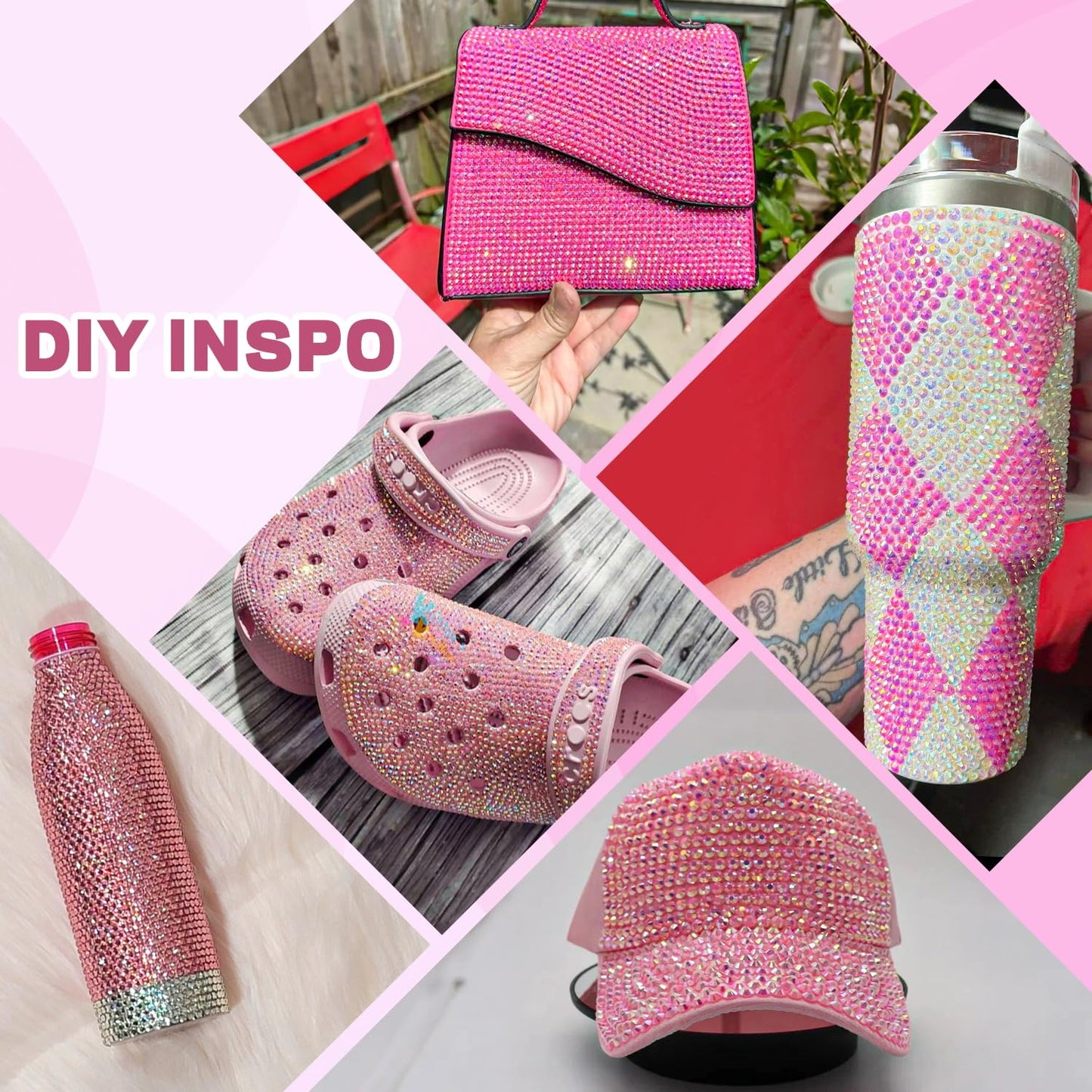 20000Pcs Pink Rhinestones for Bedazzling with 1Pcs B7000 Jewelry Glue, Resin Rhinestones for Crafting Crafts DIY, Bedazzler Kit Gems for Clothing Shoes Tumblers Nail Art Assorted Size 3/4/5/6mm