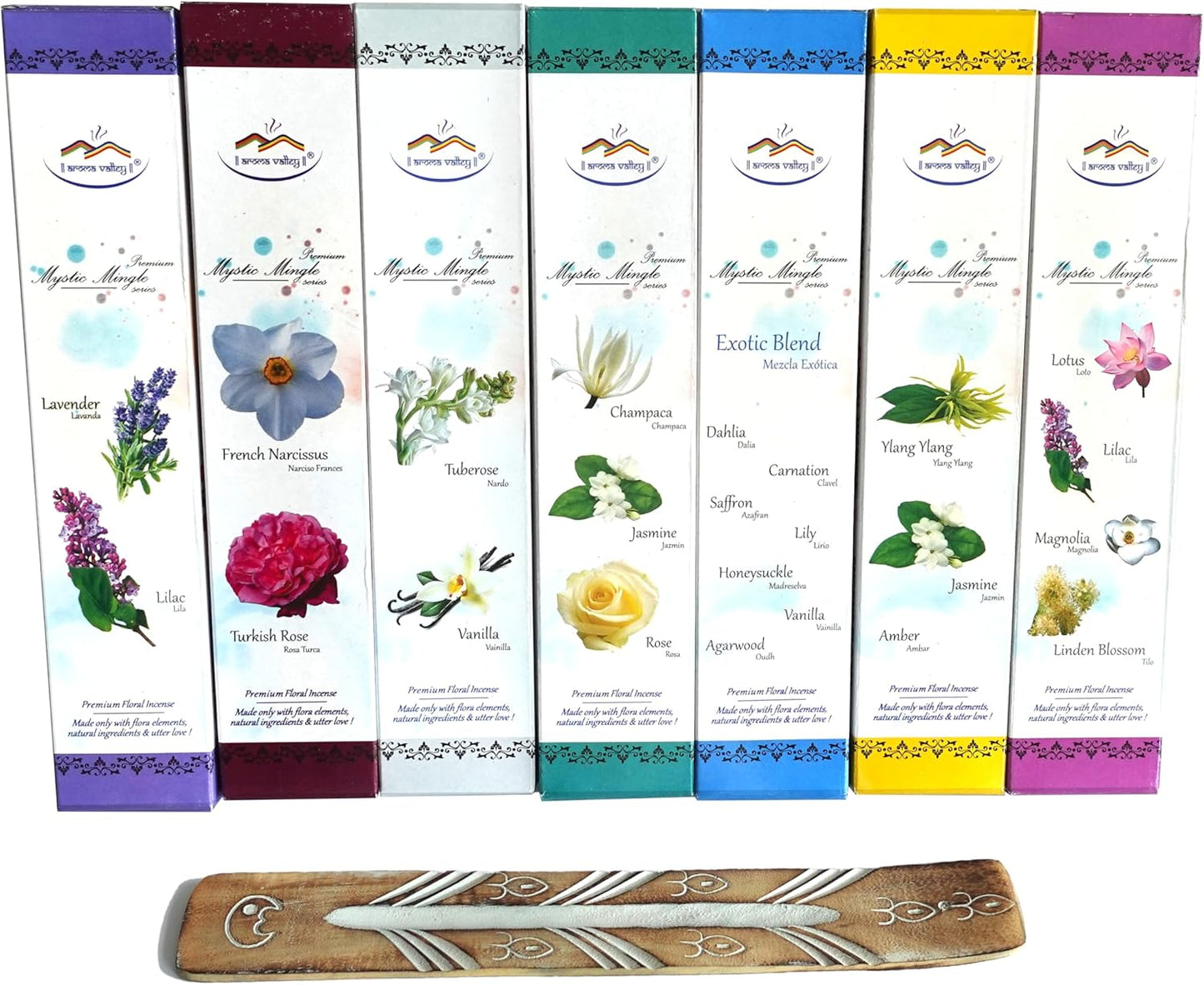 Artisan Hand-Dipped Incense Sticks - Premium 105 Pack Variety Set - 7 Different Scents - Aromatherapy - Free Incense Holder