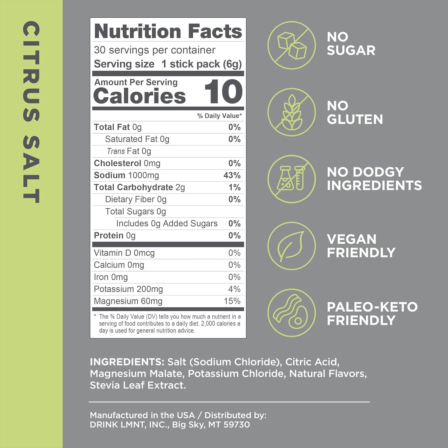 Drink LMNT Zero Sugar Electrolytes - Citrus Salt | Drink Mix | 30-Count