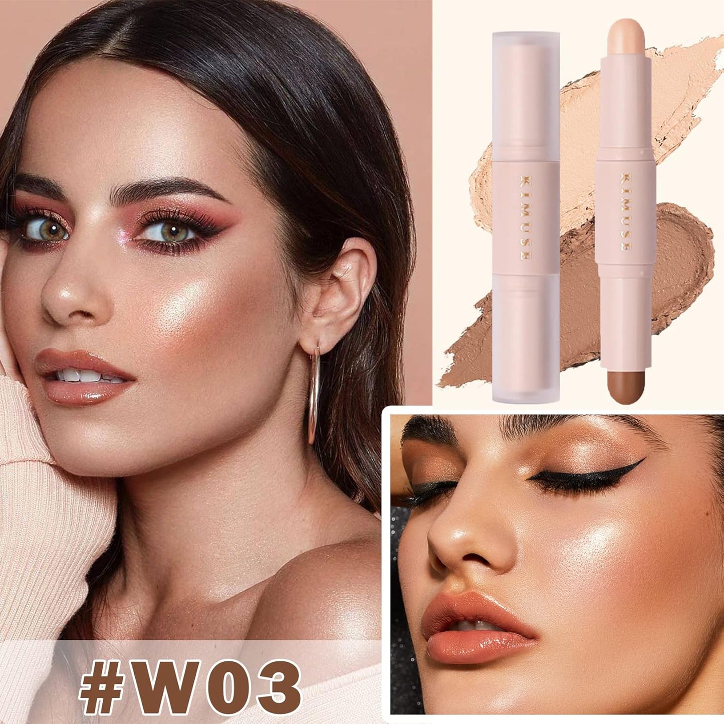 CAHIUYOA 2 Color Cream Contour Stick,Cream Bronzer Highlighter Makeup Stick,Velvet Texture Soft and Smooth Long Lasting Waterproof Contour Stick for Women Girls - Deep