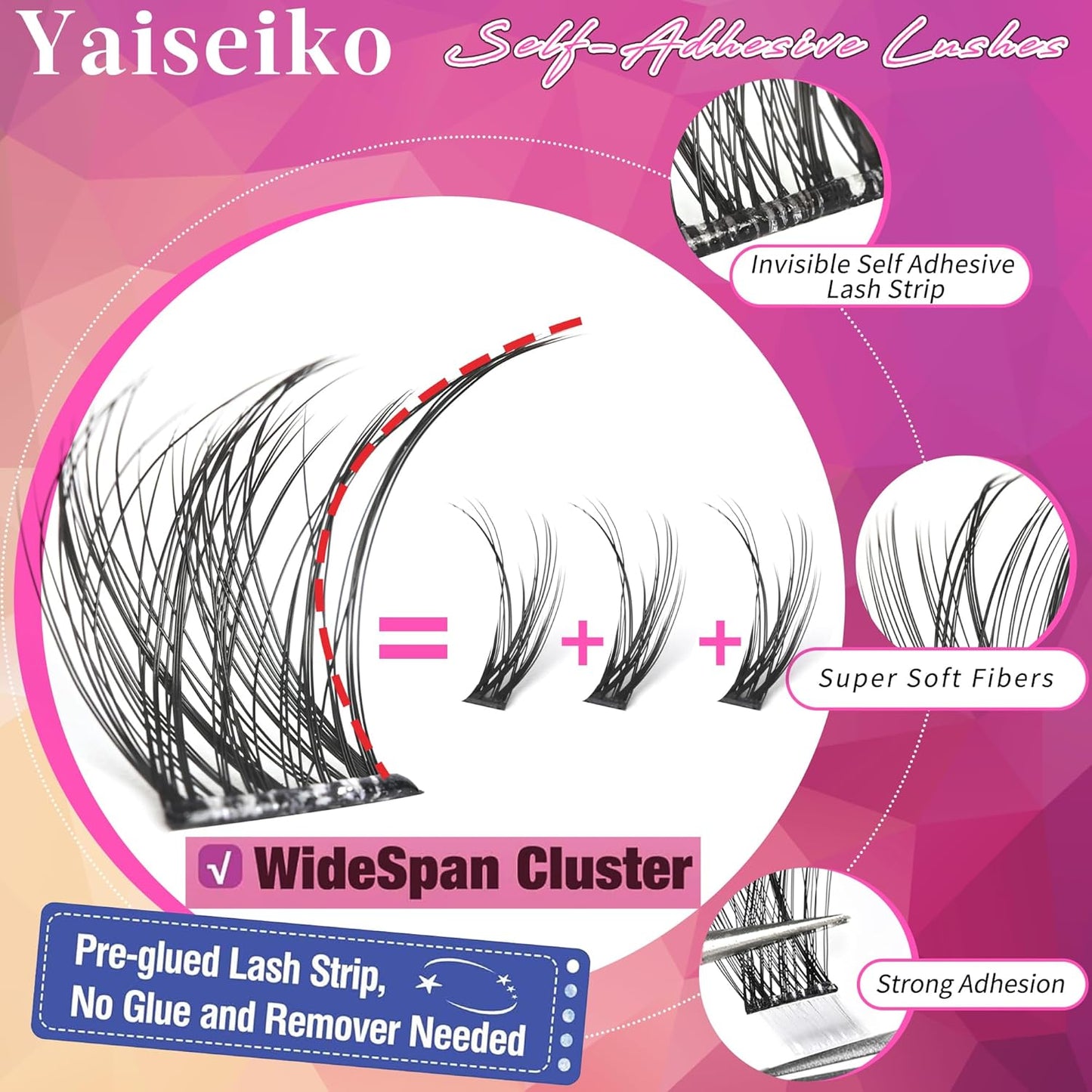 Self Adhesive Eyelashes Clusters Wispy Eyelash Extension Self Adhesive Eyelashes Reusable Press on Lashes No Glue Needed lash Clusters 10-16mm D Curl Individual Lashes Extensions with Tweezers