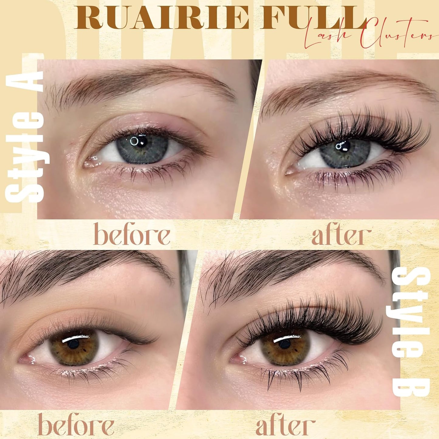 Ruairie Natural Lash Clusters Kit Wispy Lash Extension Kit 4 Styles Eyelash Extension Kit 143pcs Eyelash Clusters Kit D-Curly Individual Lashes Kit with Bottom Lash Clusters