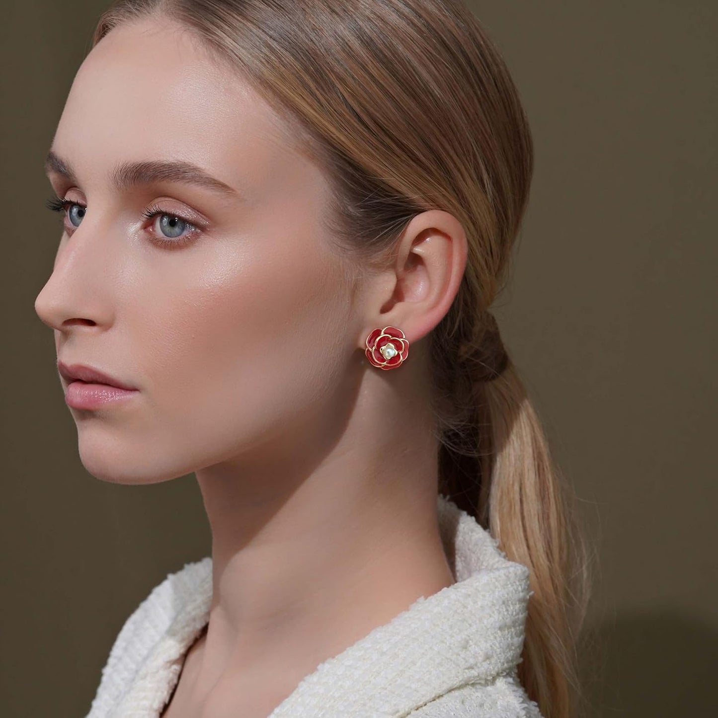 CLASSYZINT Gold/White/Red/Black Flower Stud Earrings For Women