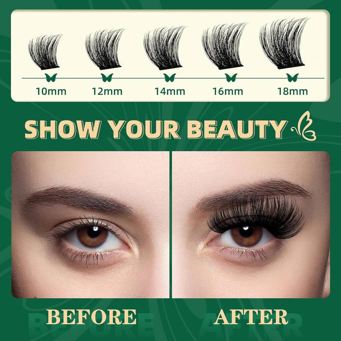 KEYYOU Lash Clusters 120pcs Eyelash Clusters 10-18mix D Curl Cluster Lashes Thick Super Soft Wispy DIY Eyelash Extension at Home(PC03-D-10-18MIX)