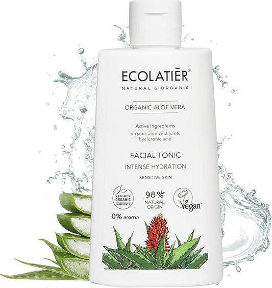 Organic Aloe Vera Facial Toner - 98% Natural Ingredients - Intense Hydration, Hyaluronic Acid, 98% Natural, Vegan - Deep Moisture, Refreshes, and Revitalizes The Skin - 8.5 Fl Oz / 250ml