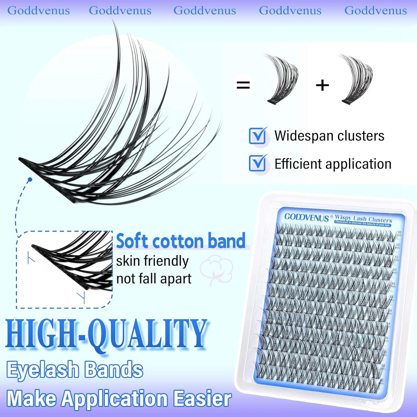Wispy Lash Clusters 10-16mm Lashes Clusters Eyelash Extensions Natural Individual Lashes 144pcs D Curl Lash Extension DIY Soft Comfortable Eyelash Clusters with Cotton Band