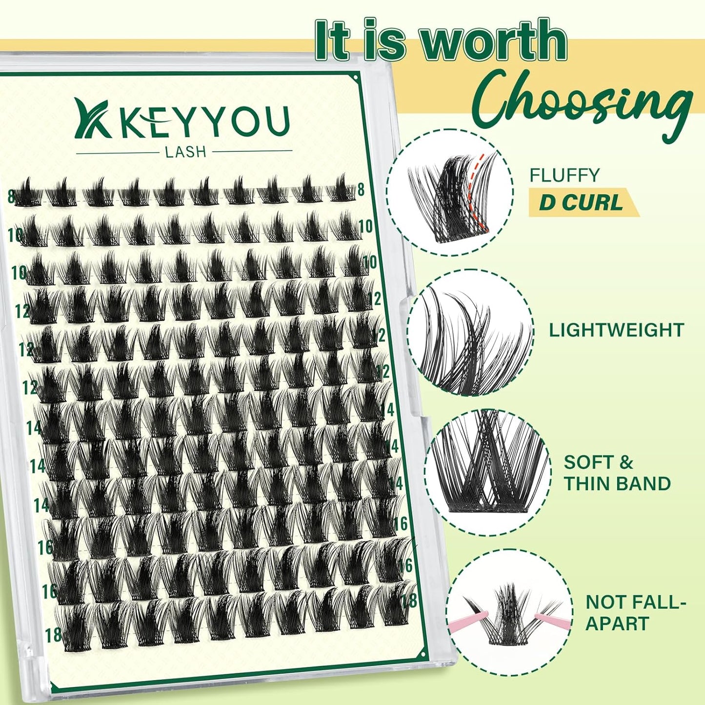 KEYYOULASH Lash Clusters Manga Lash Extension D Curl 120pcs 8-18mm Wispy Eyelash Clusters Natural Volume Eyelash Extensions Individual Lashes DIY at Home(KY09,D-8-18MIX)