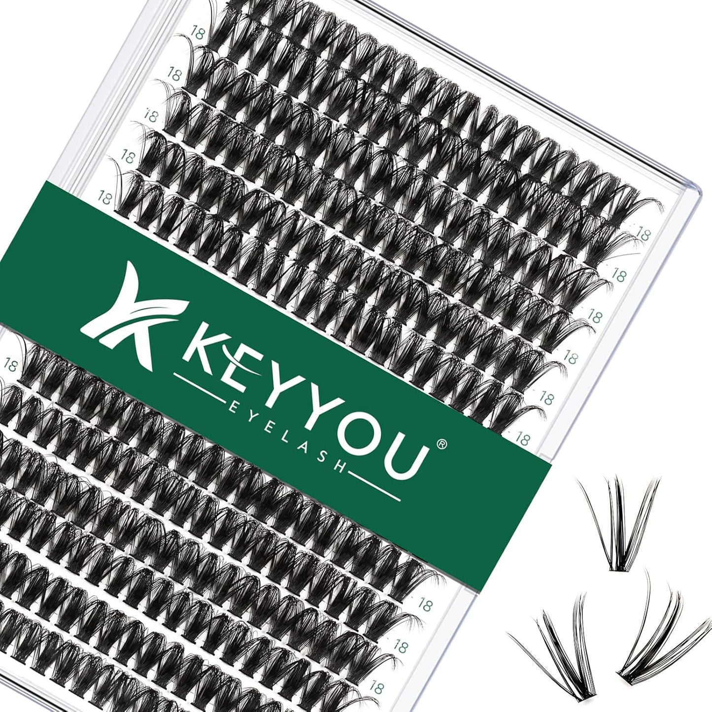 Lash Clusters 300pcs Individual Lashes 50D 0.07D Curl 18mm DIY Eyelash Extension KEYYOU Large Tray Volume Soft&Natural Cluster Lashes(50D-0.07D,18）