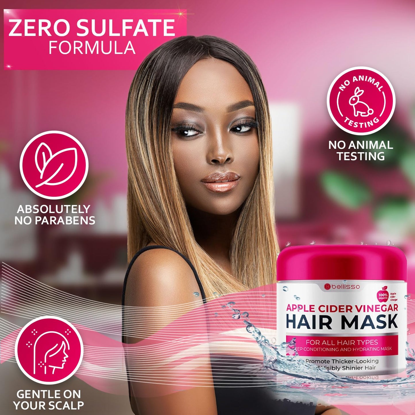 Apple Cider Vinegar Deep Conditioning Mask - Treatment for Dry Damaged Hair and Split End Repair - Sulfate Free Formula with Collagen, Keratin and Argan Oil - For Flaky Scalp and Dandruff Relief