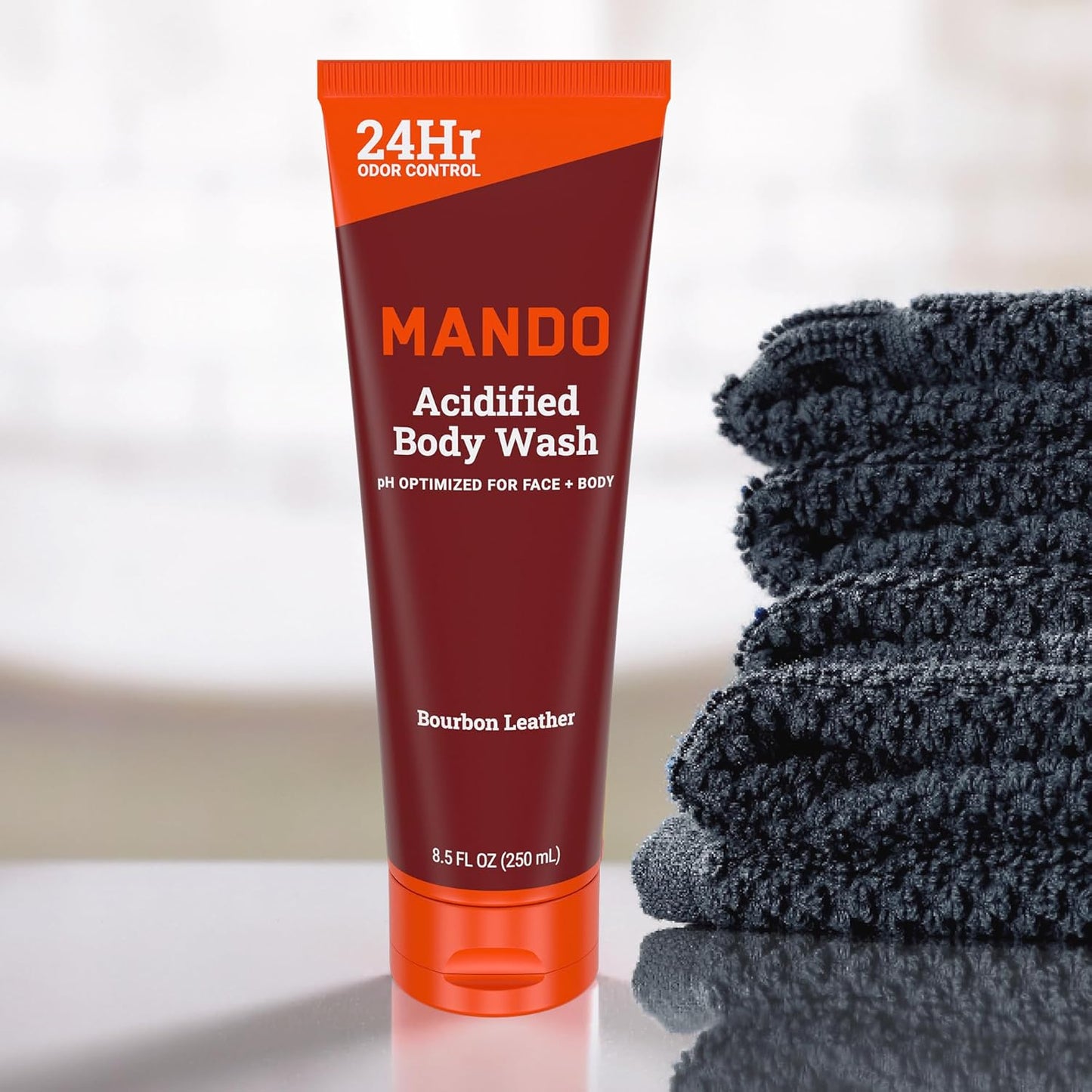 Mando Odor Shield Body Wash - 24 Hour Control - Removes Odor Better than Soap - SLS Free, Paraben Free, Skin Safe - 8.5 Ounce (Pack of 2) (Bourbon Leather)