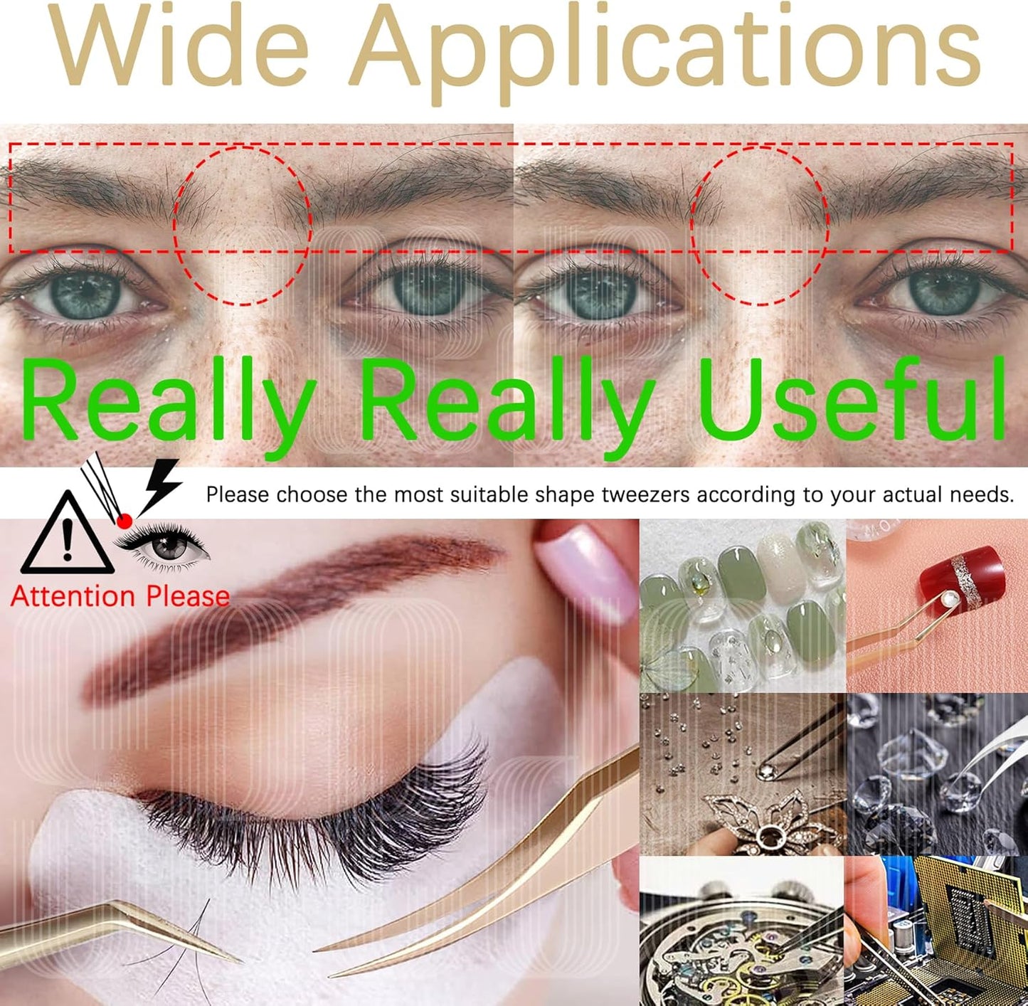 Golden Stainless Steel 45 Degree Angled Volume Tweezer, 1 Pc, T05 Fiber Tip, Precision Eyelash Extension Tool for Lash Tech & Artist