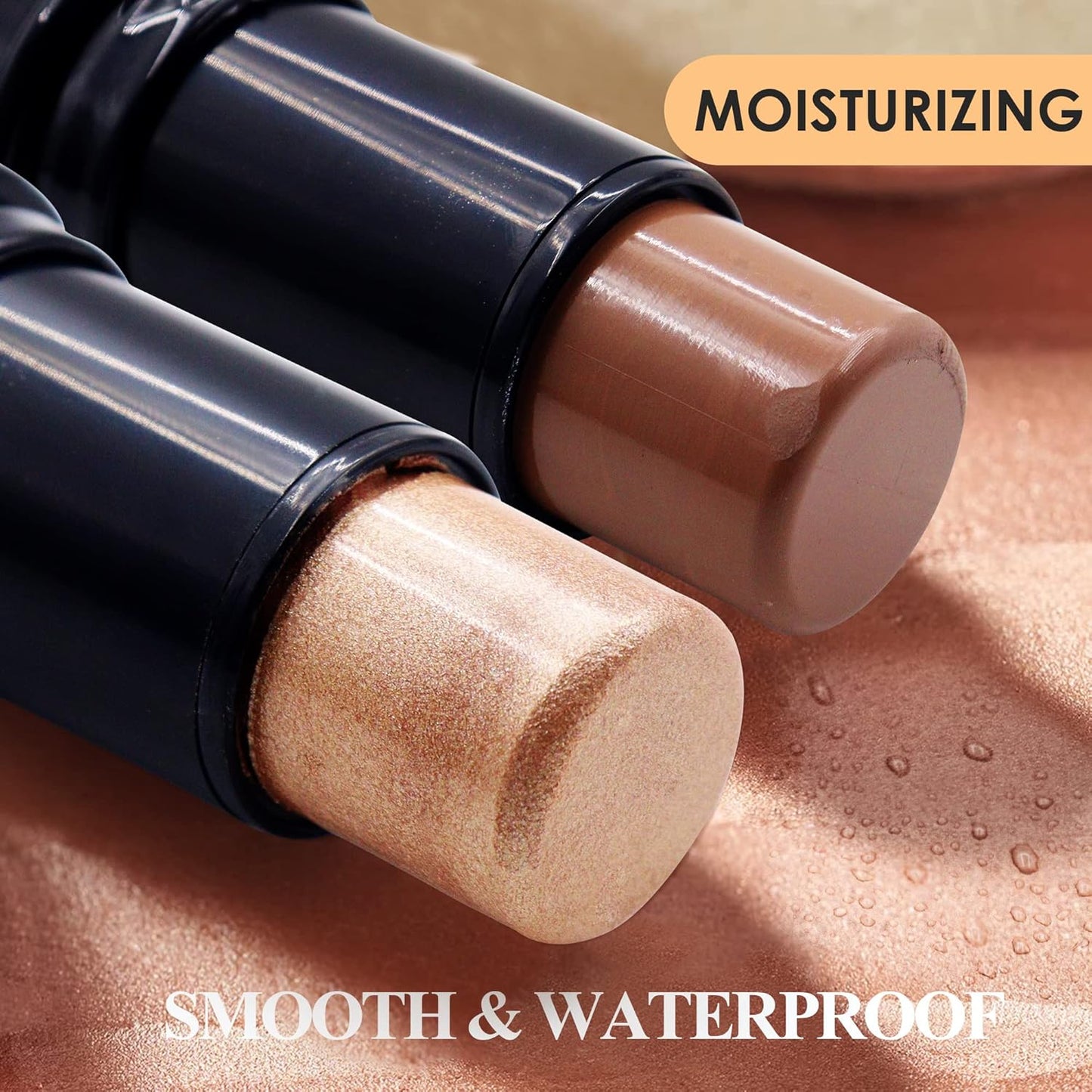 POPMISOLER 2 pcs Makeup Highlighter Stick & Cream Contour Stick, Natural Face Bronzer Stick Cool Toned Contour Kit for Beginners Waterproof Shimmer Highlight Stick, Brightening Foundation Stick