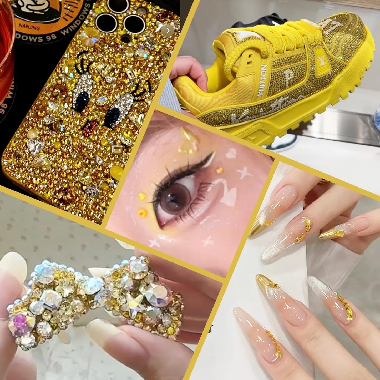 2000PCS SS12 Flatback Rhinestones | 12-Facet Diamond-Cut Glass Gems for Nail Art, Clothing, DIY Crafts |Glue-On Decoration Stones with Silver Backing(Citrine)