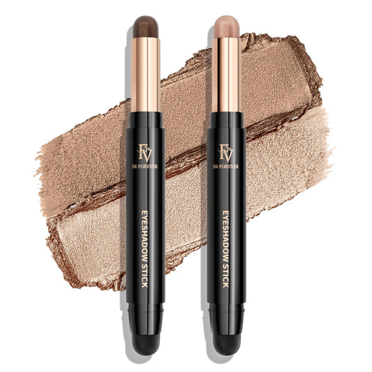 FV Waterproof Eyeshadow Stick Duo,Long-Lasting Cream Eye Shadow Makeup Sets, High Pigmented Eyeshadow Pencil with Shimmer Finish, Natural Look (Golden & Champagne)