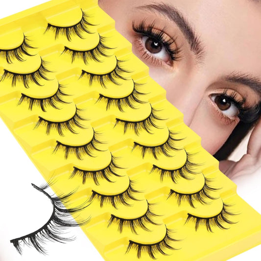 Losha Lashes Wispy Manga Lashes Natural False Eyelashes 9 Pairs Thin Eye Lashes Pack Soft Anime Fake Eyelashes (Manga)