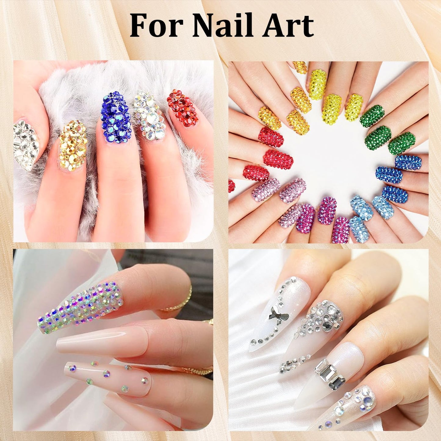 Colorful Face Gems for Makeup Set, Flatback Gorgeous Charming Clear Glass Rhinestone with Makeup Glue+Picker Pencil+Tweezer for Eye Body Hair Make-up and Nail Art Deco