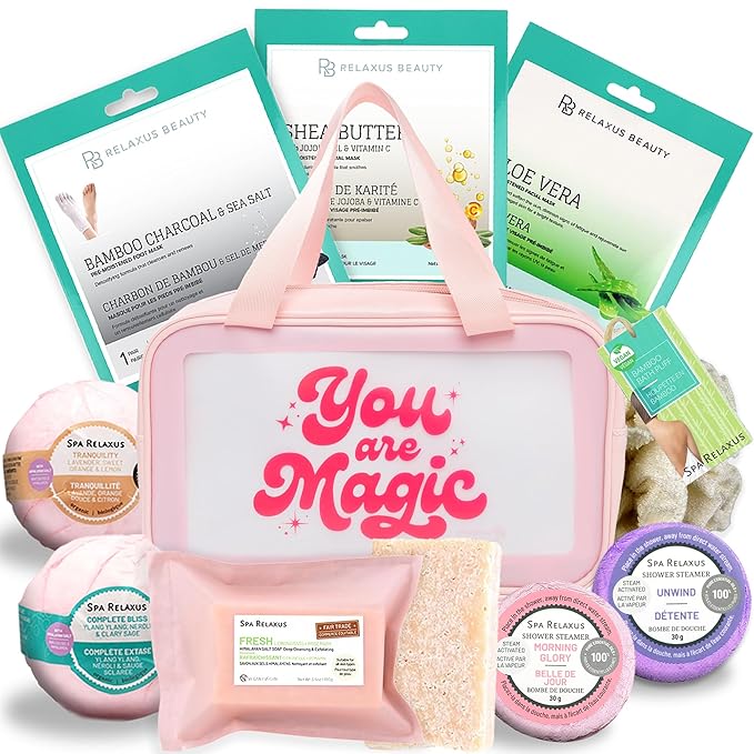Spa Gift Baskets For Women - Premium Spa Gifts For Women With Cosmetic Bag, Bath Bombs, Handmade Spa Gift Set & Gift Boxes For Women - Mom Gifts, Birthday Gift Basket For Women