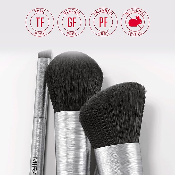 Mirabella Liner & Brow Duo Brush, Premium Professional Makeup Brush Collection, Cruelty-Free Synthetic Bristle Brush, Hand-Sculpted Brushed Aluminum Handle, Luxury Blending Brush for Makeup