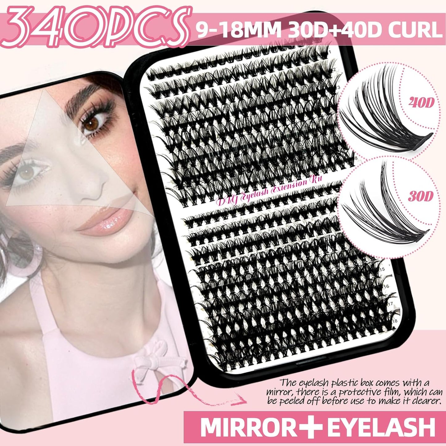 DIY Lash Extension Kit 900Pcs D Curl 9-18mm Lash with Lash Bond and Seal,Quick Glue Remover Lash Shampoo Cleansing Brush Wristband Tweezers Eyelash Brush Mini Applicator