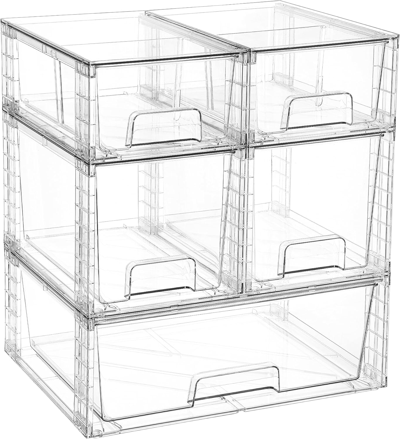 Vtopmart Clear Stackable Storage Drawers Set of 5, Easily Assemble Acrylic Bathroom Undersink Organizers,Plastic Storage Bins for Closet,Cabinet,Pantry,Medicine Organization