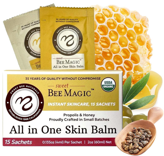 Sweet Bee Naturals All-in-One Skin Balm Sachets - 4ml Each, Certified Organic, Deep Moisture & Hydration for On-the-Go Skincare, Ideal for Busy Lifestyles, Travel-Friendly - 15 Pack