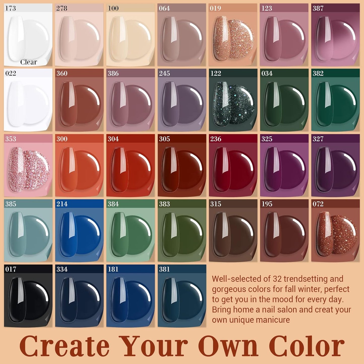 AZUREBEAUTY 42Pcs Dip Powder Nail Kit Starter, 32 Colors Fall Set Green Nude Brown Blue Dipping Powder Set with Top/Base Coat & Recycling Tray for French Art Manicure Salon