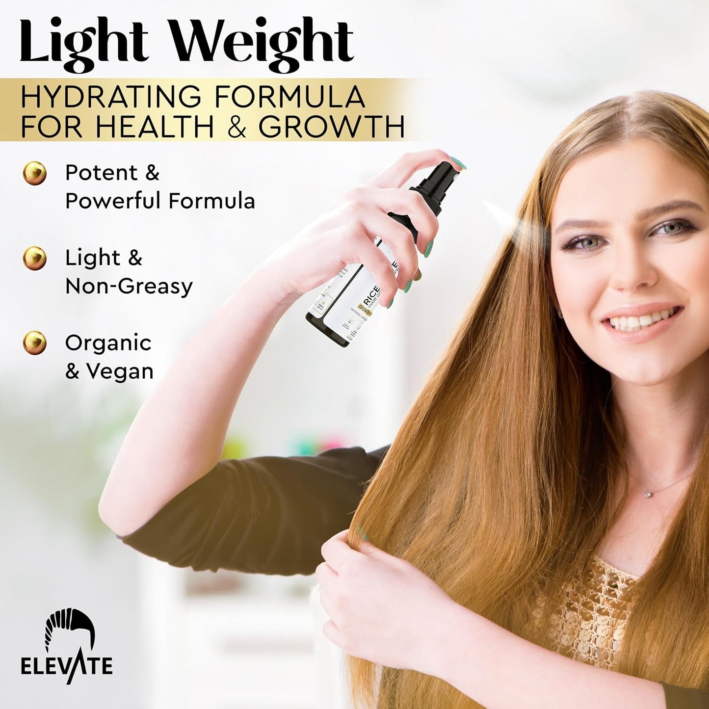 Elevate Rice Water Spray for Hair Growth - Fermented Rice Water & Rosemary Hair Mist with Biotin - Vegan Leave-In Treatment for Stronger, Thicker, Healthier Hair - Scalp Care for Women & Men