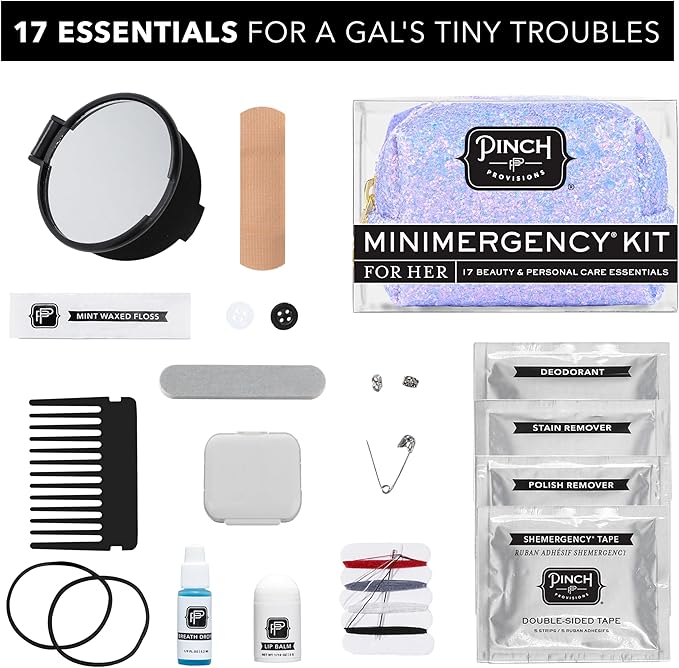 Pinch Provisions Purple Periwinkle Minimergency Kit, includes 17 Travel-Sized Cosmetic Essentials, Convenient for Purses, Emergency Beauty Accessories, Gifts for Holiday’s & Birthday’s
