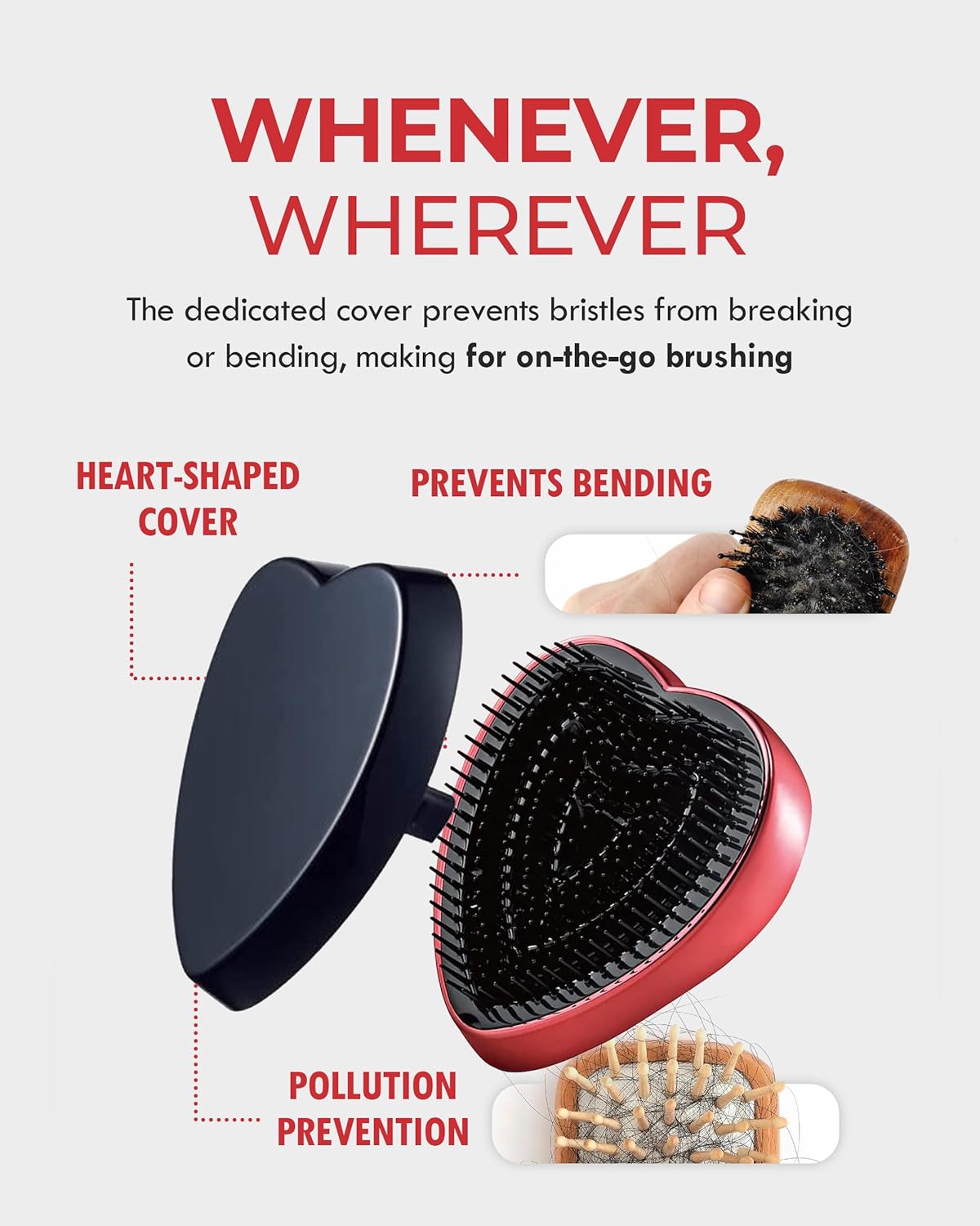 ReFa Heart Brush SHINE RED | Heart Shaped Hair Brush for Women | No Tangle Hair Brush | Small Hair Brush for Thick Hair | Hair Detangler Hair Brush Travel Hair Brush