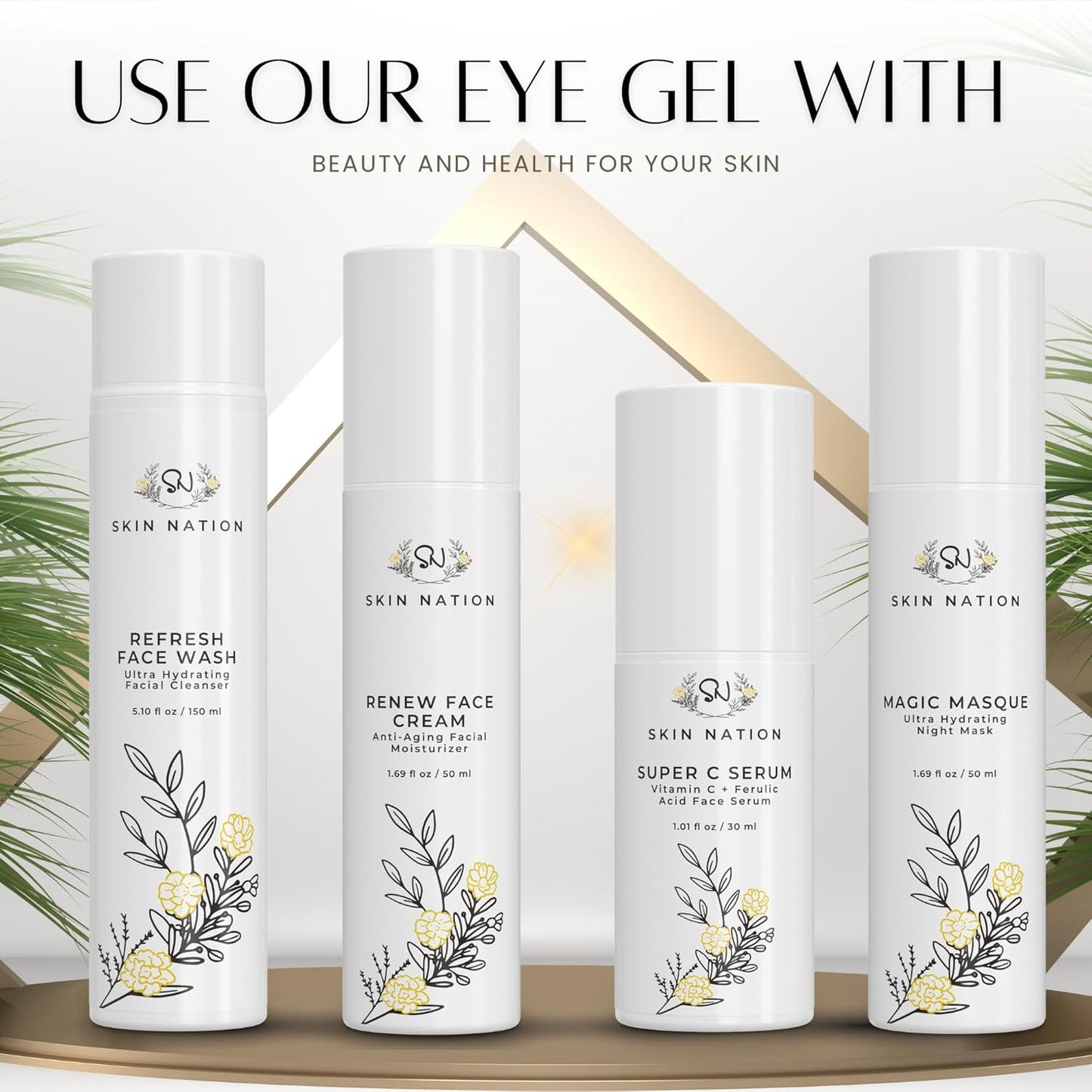 Skin Nation Rejuvenating Eye Gel, Super Hydrating with Peptides, Hyaluronic Acid and Green Tea, Lightweight Plant Based Under Eye Cream for Puffiness, Dark Circles and Smooth Skin, 0.51 oz