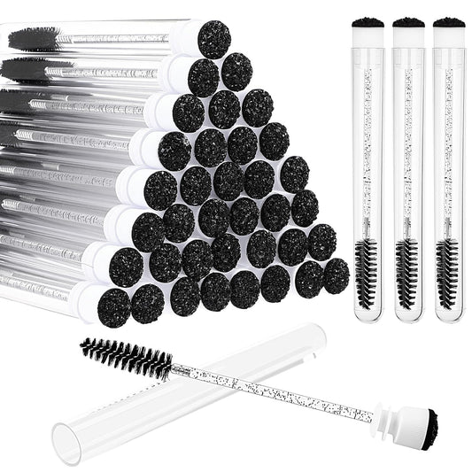 Patelai 80 Pieces Disposable Mascara Brushes Tubes Set, 40 Pcs Empty Mascara Wand Tube with 40 Pcs Eyelash Brush Makeup Tool for Eyelash Extension (Black Sequins Style)