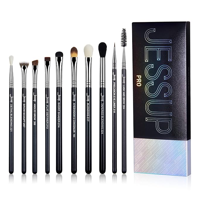 Jessup Eye Makeup Brushes 10 pcs, Premium Synthetic Eyeshadow Blending Concealer Eyebrow Eyeliner Brush Set T315
