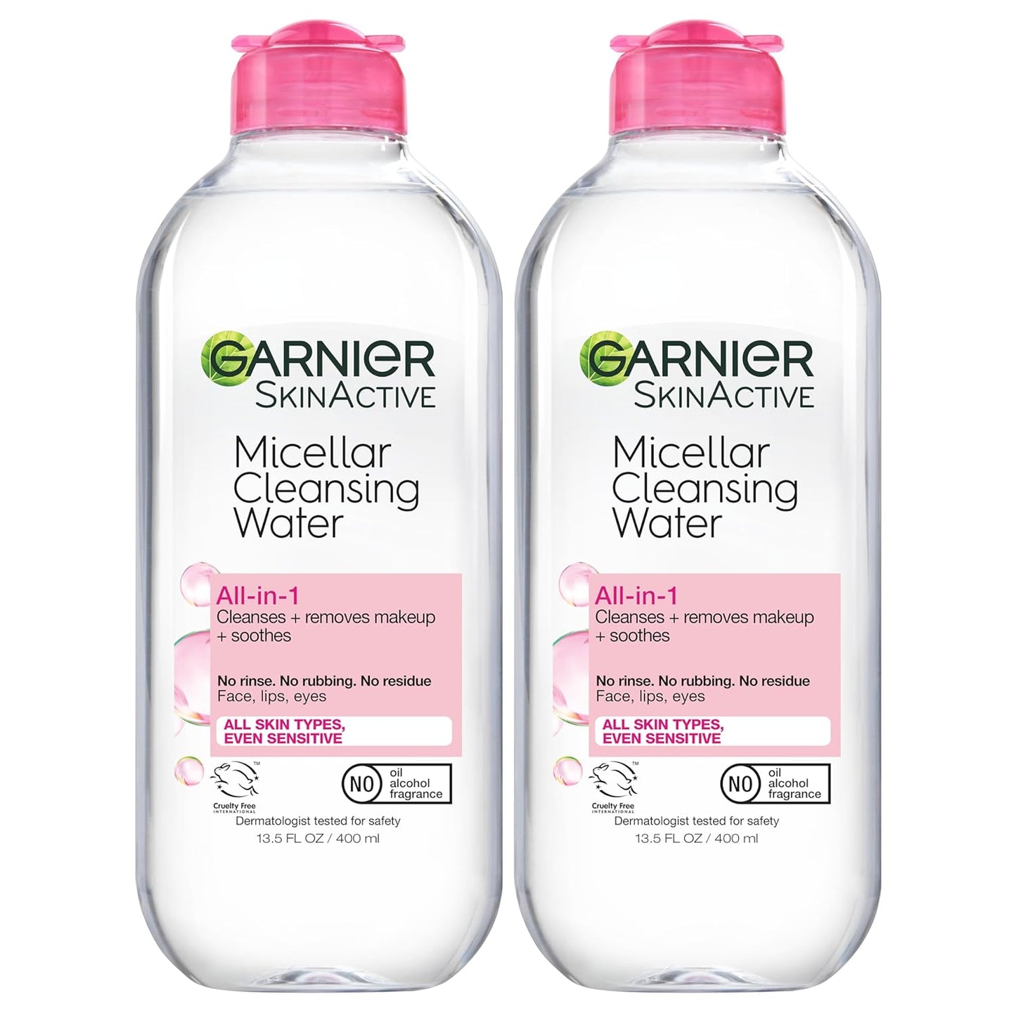 Garnier Micellar Water, Hydrating Facial Cleanser & Makeup Remover, Suitable for Sensitive Skin, Vegan, Cruelty Free, 13.5 Fl Oz (400mL), 2 Count