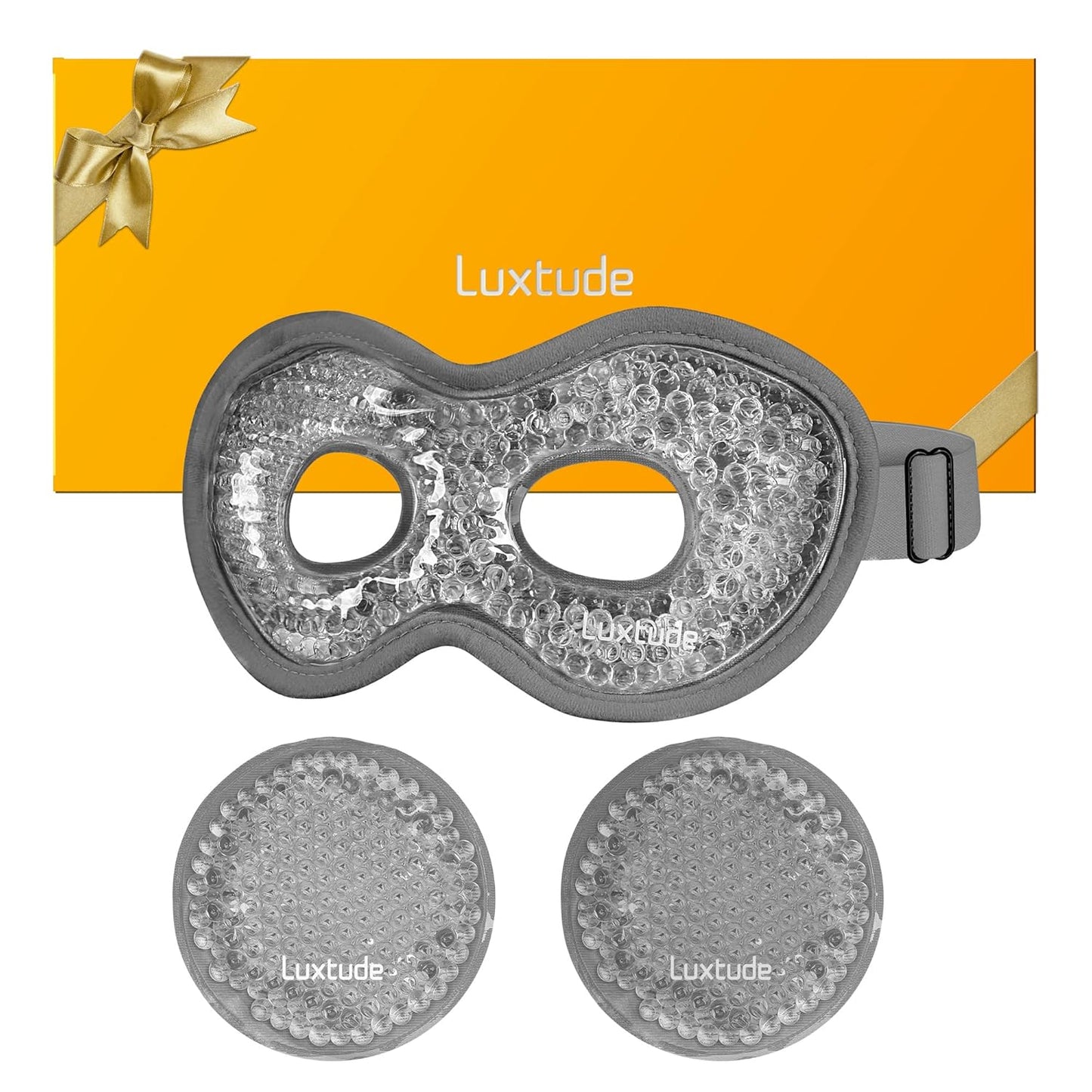 Luxtude Gel Eye Mask Cooling Eye Masks for Dry Eyes, Hot Cold Eye Ice Pack Reusable Cold Eye Mask, Frozen Cold Eye Compress for Puffiness/Dark Circles/Headaches/Eye Bags/Pain Relief (Gray)