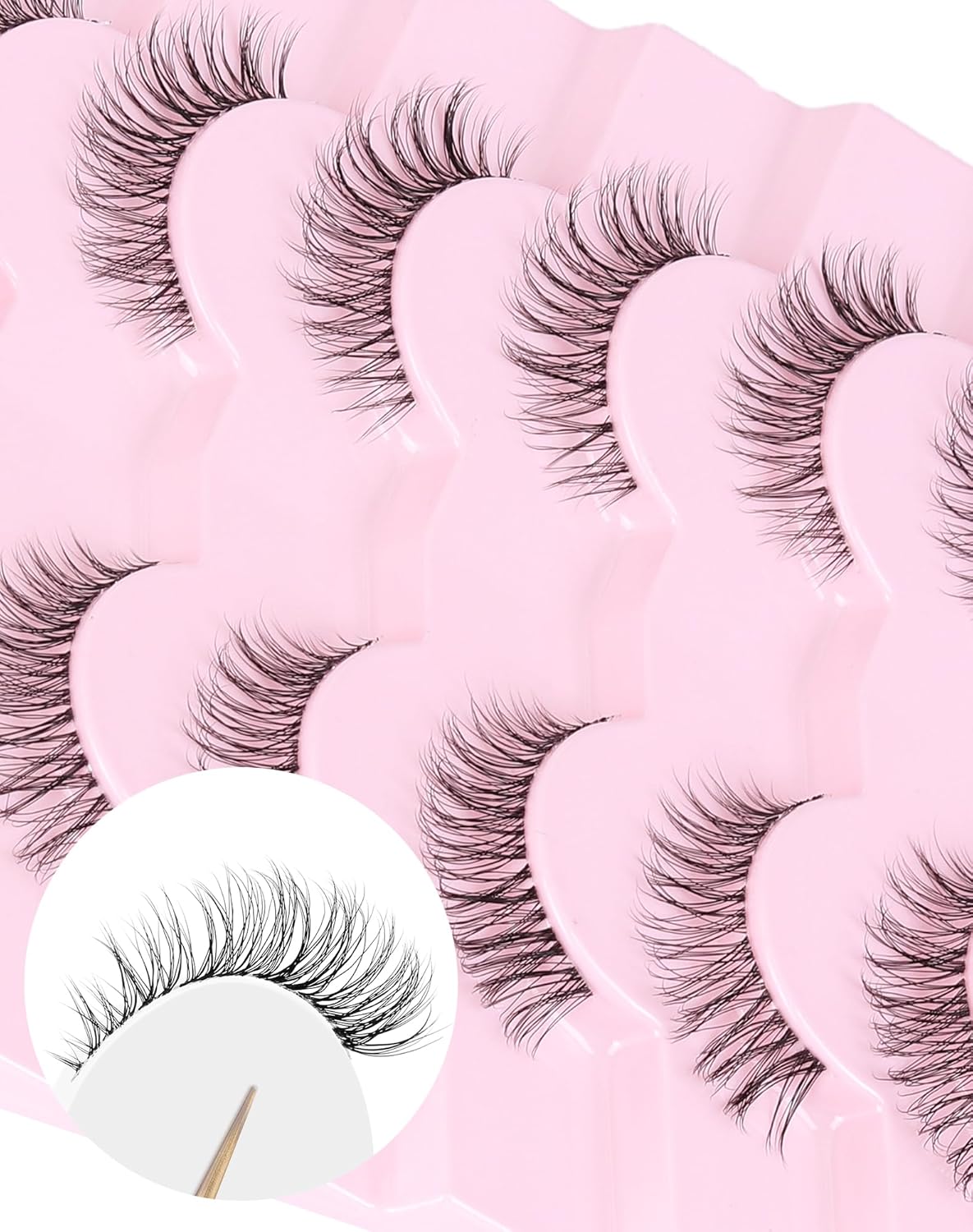 Natural Cat Eye Lashes Natural Eyelashes Wispy Mink Lashes Short Fake Lashes Clear Band Eye Lashes Pack 7 Pairs Small Demi Wispies Eyelashes