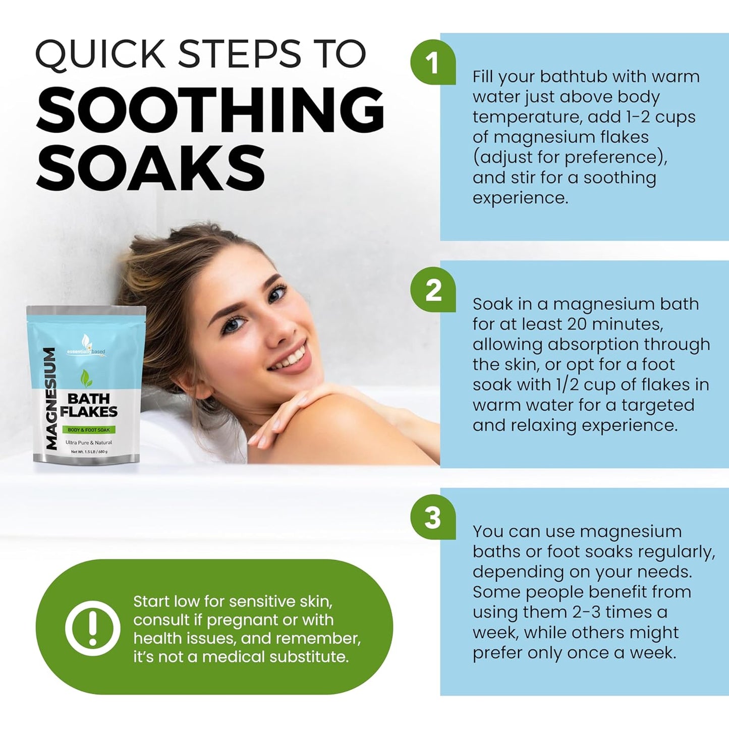 Magnesium Flakes - 1.5 LB Ultra Pure Magnesium Chloride Flakes in Resealable Pack - Use for Bath Soak or Foot Soak - A Better Alternative to Epsom Salt