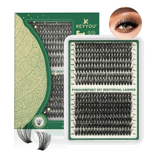 Lash Clusters 280Pcs Eyelash Clusters KEYYOU 60D+80D C Curl 9-16MIX Clusters Lashes Thick Super Soft Wispy DIY Eyelash Extension at Home(60D+80D-C,9-16MIX)
