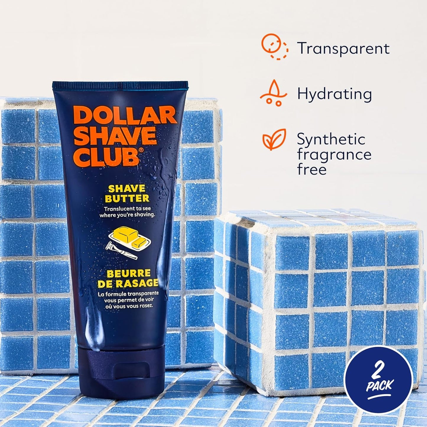 Dollar Shave Club | Shave Butter 2-Pack | For Sensitive Skin, A Translucent Shaving Cream & Gel Alternative, Designed For A Gentle Glide, Helps To Fight Razor Bumps and Ingrown Hairs, Blue