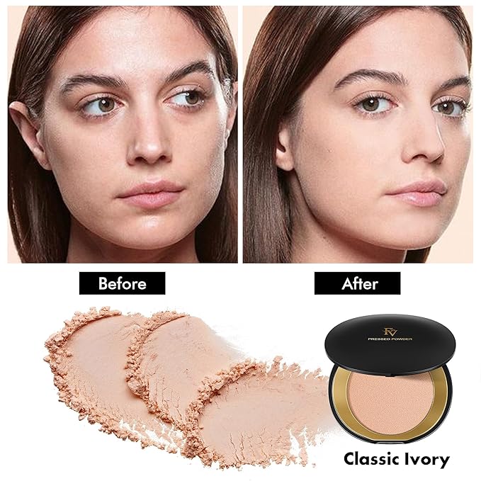 FV Matte Finish Pressed Powder, Long-Lasting, Lightweight, Oil-Control, Medium Coverage Baking Setting Powder for All Skin Types, 0.28 Oz, Classic Ivory