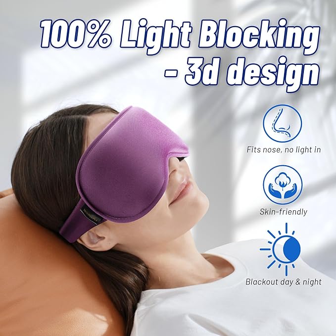 Cooling Gel 3D Sleep Eye Mask-Weighted Blackout Sleep Mask & Cold Compress for Dark Circles, Dry Eyes, and Puffiness - Comfortable, Eyelash-Friendly, Reusable for Relaxing Sleep-Purple