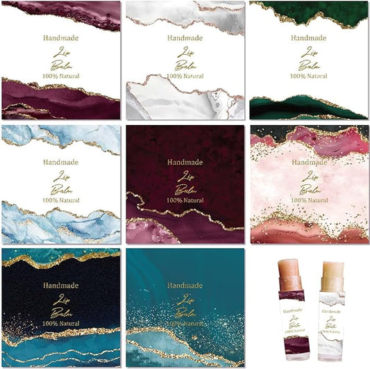 CRASPIRE 80Pcs 8 Styles Lip Balm Sticker Vintage Quicksand Background Self-Adhesive Homemade Lip Balm Labels Vintage Square DIY Label Stickers for Lip Balm Containers Cosmetics Lipsticks