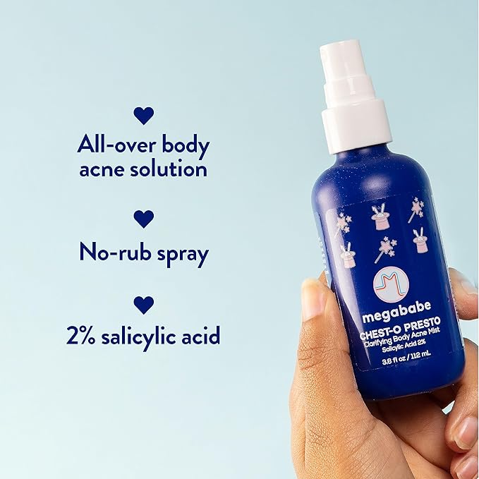 Megababe Chest-o Presto | Clarifying Body Acne Mist | Benzoyl Peroxide Free | 3.8 fl oz