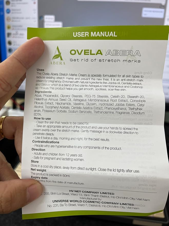 Abera Ovela Stretch Mark Cream, Stretch Marks Treatment For Pregnancy and Weight Fluctuations, Effective Treatment for Stretchmarks in All Skin Types (A. 1 Box + Ice Roller)