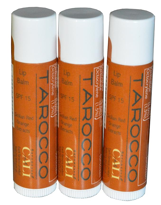 Cali Baronessa Tarocco Sicilian Red Orange Nourishing Lip Balm - Repairs and Nourishes Lips - 0.15 Ounce Each, Pack of 3
